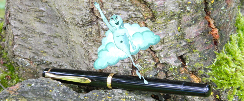 Ghostwriter Autorin: Ein Füller. aus dem ein Comic-Geist aufsteigt.