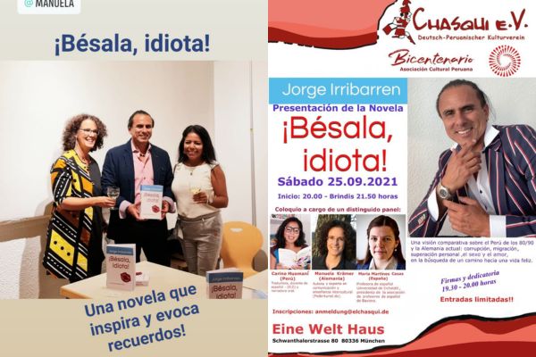 besalaidota 2021-werbung Manuela Krämer präsentiert mit Jorge Irribarren und Carina Huamani ein spanischsprachiges Buch in München