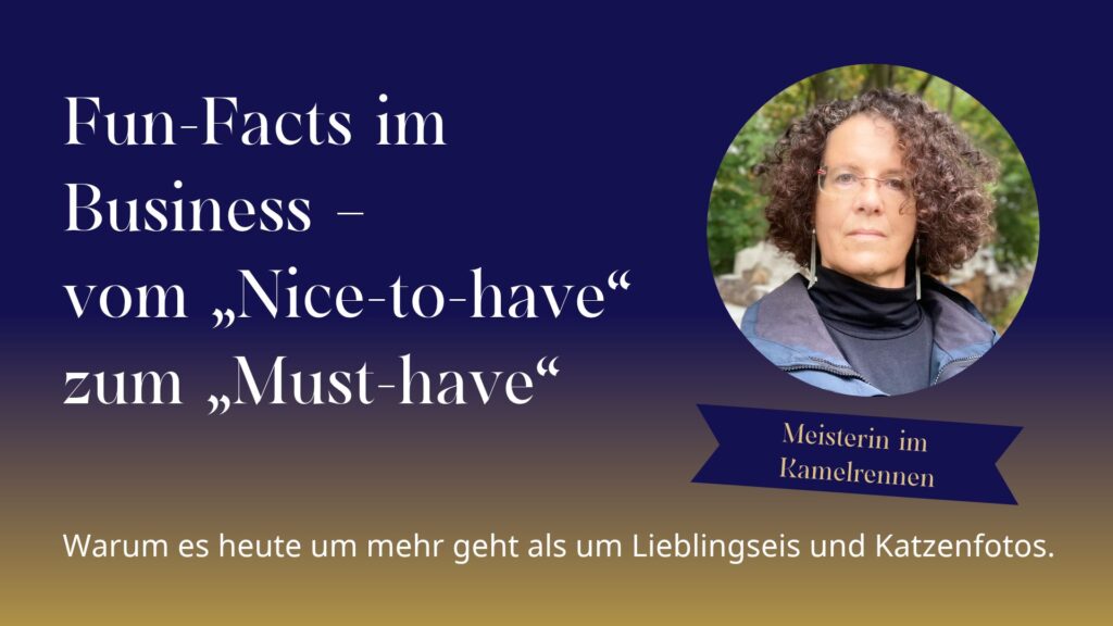 Namensschild mit der Aufschrift ‚Meisterin im Kamelrennen‘: Fun-Facts im Business als Eisbrecher